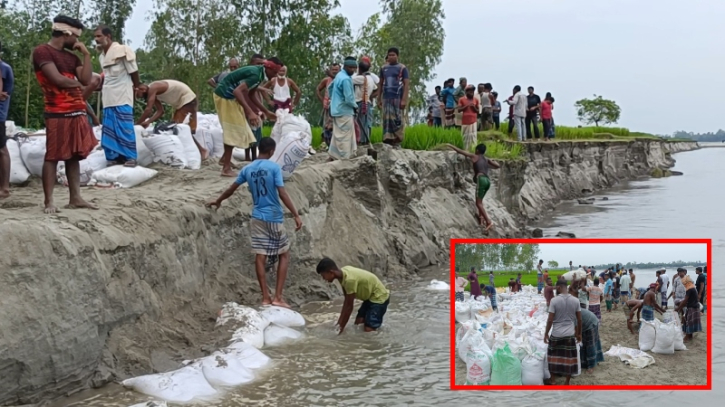 অস্তিত্ব রক্ষায় ভাঙন রোধে নেমেছে গ্রামবাসী